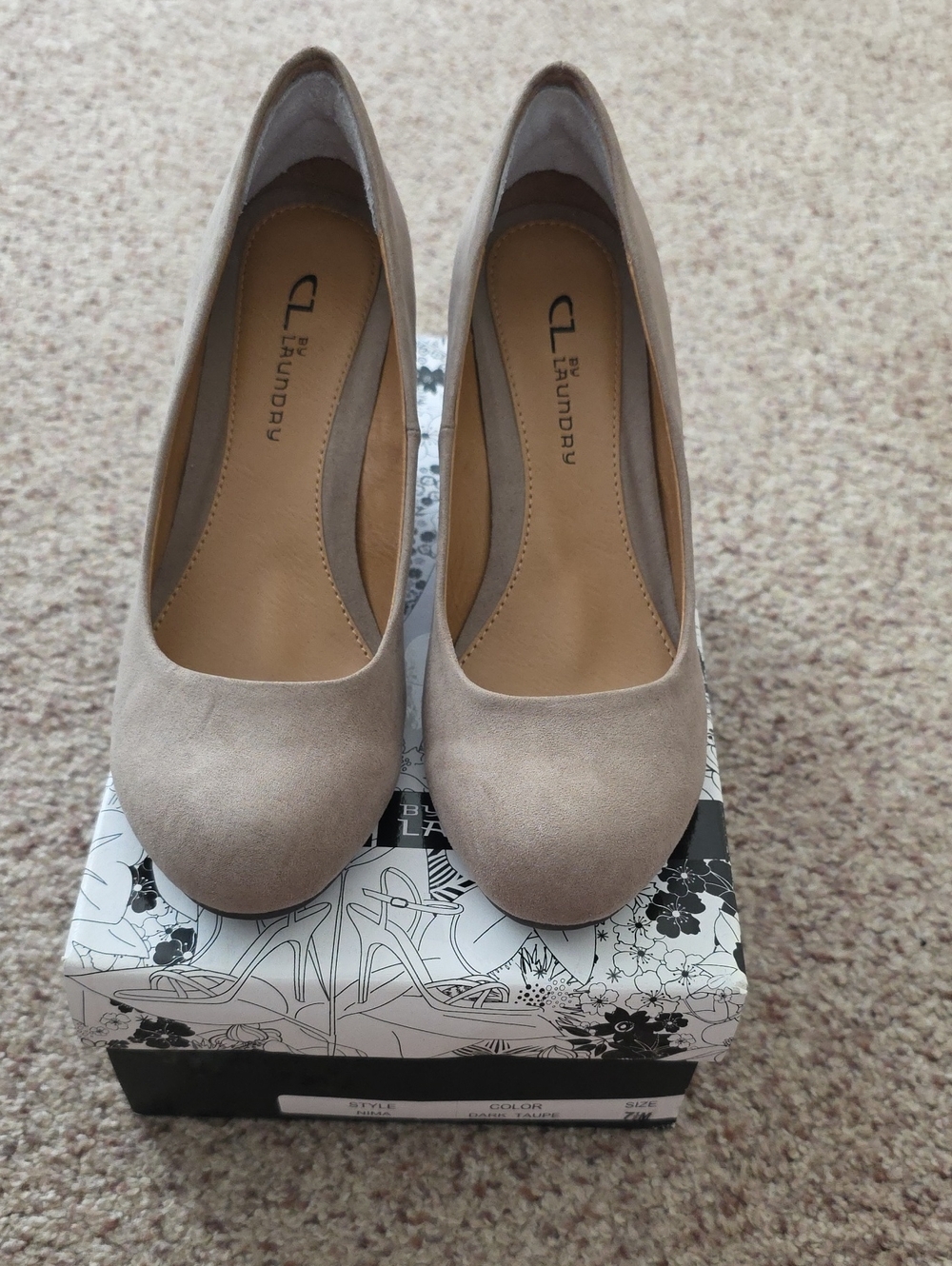 CL by Laundry Taupe Suede Round-Toe Heels, Size 7.5, Style: Nima